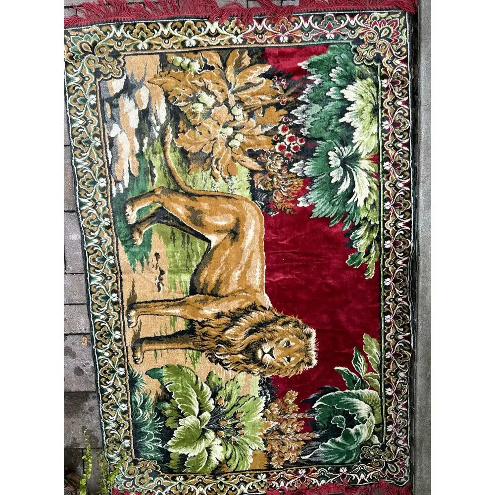 Vintage Tapestry Wall Hanging lion 1970's  boho retro decor animals 70x48”